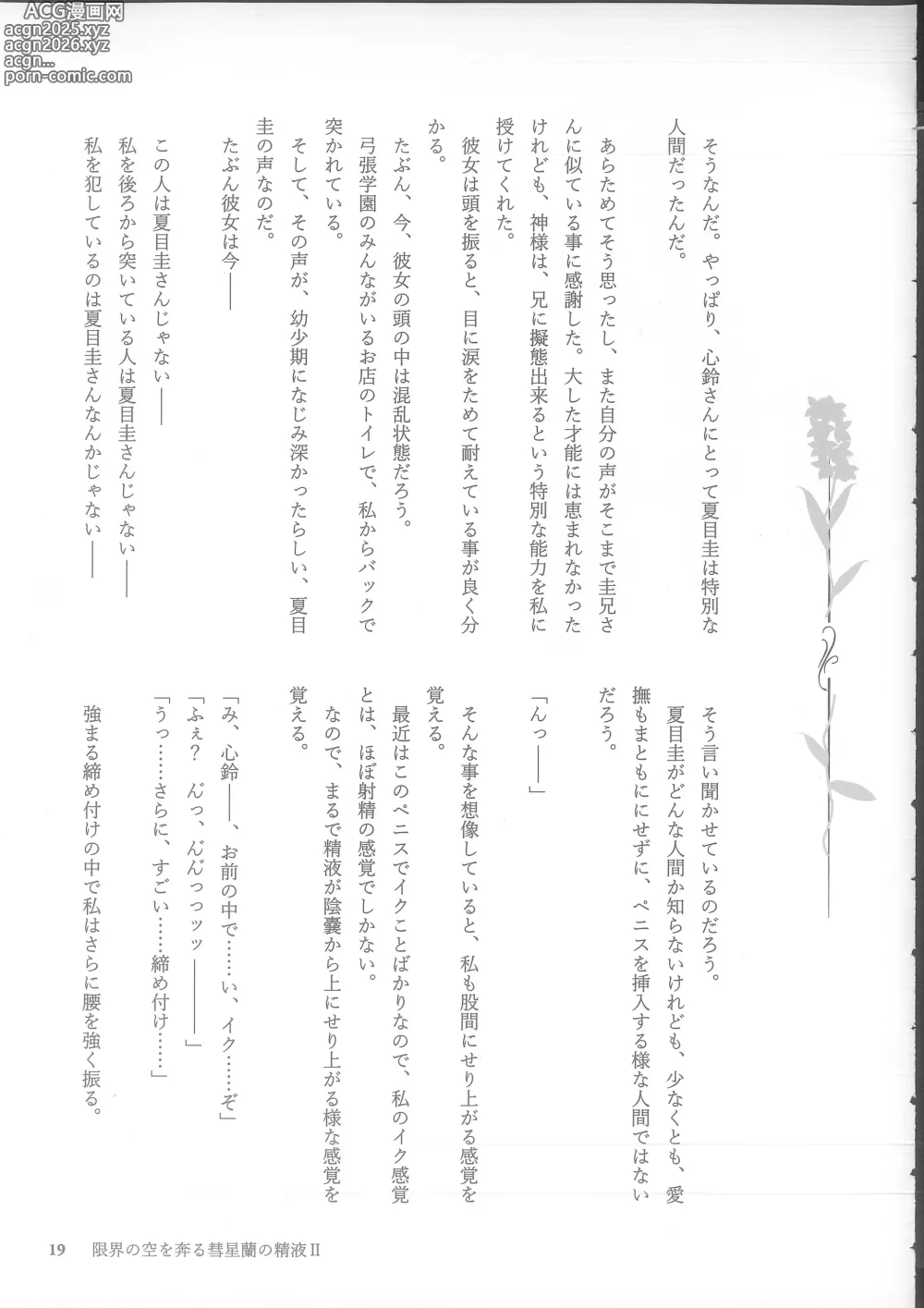 Page 19 of doujinshi Genkai no Sora wo Hashiru Suiseiran no Seieki 2