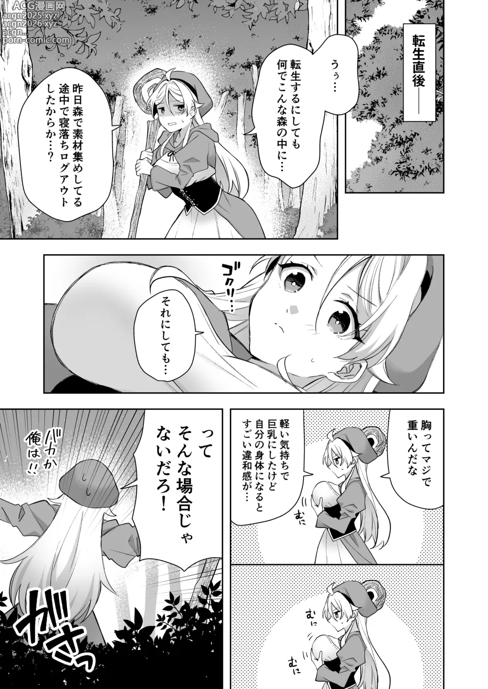 Page 4 of doujinshi Isekai Tensei Shitara Onnanoko ni Natteta Ore, Ookamiotoko no Tsugai ni Sareru