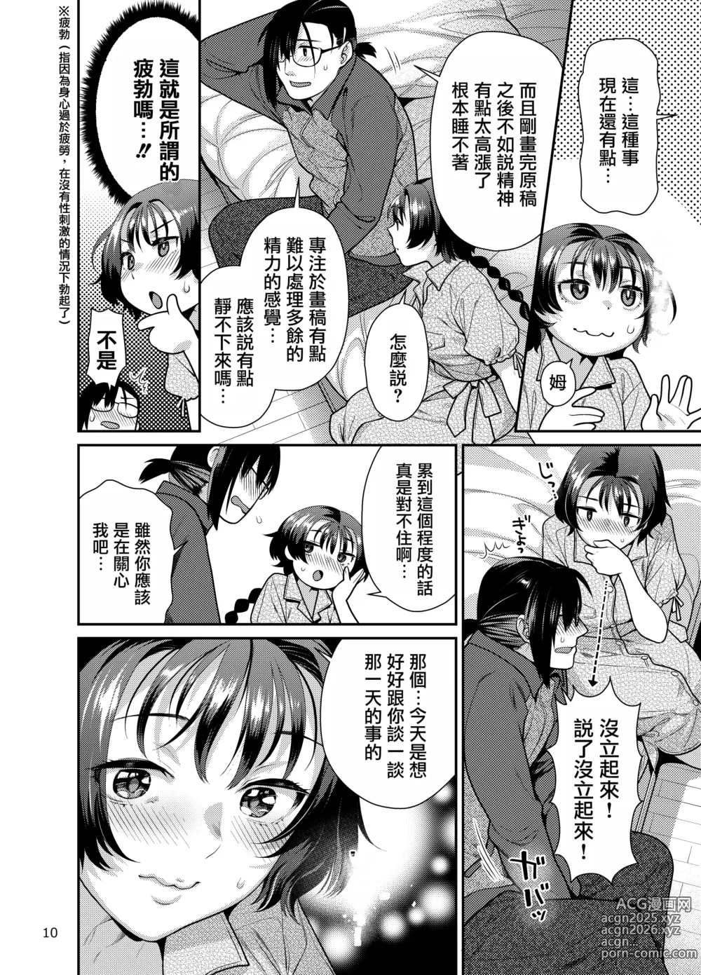 Page 10 of doujinshi Seiyoku Tsuyo Tsuyo Joshi to Okute Eromangaka-san ni Semeraretai
