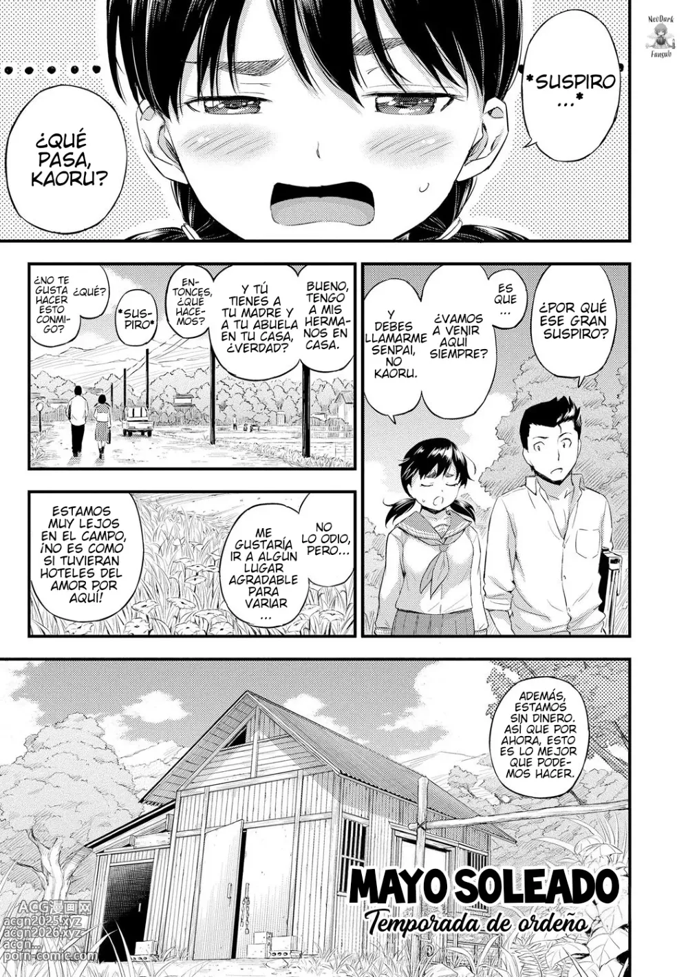 Page 1 of manga Mayo soleado, temporada de ordeño.
