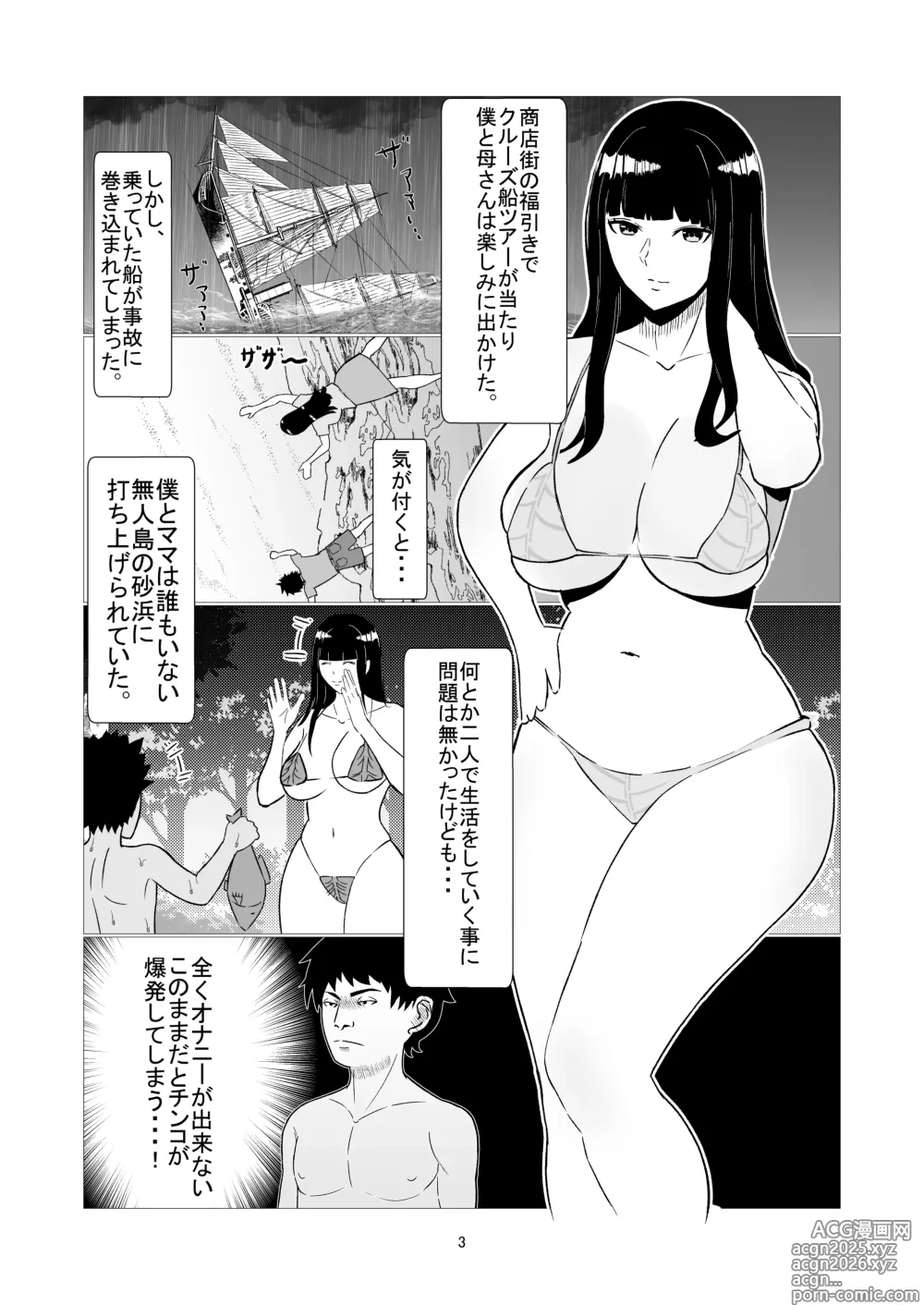 Page 3 of doujinshi Haha to Musuko no Futarikiri! Mujintou de Yarimakuri Sei Katsu!