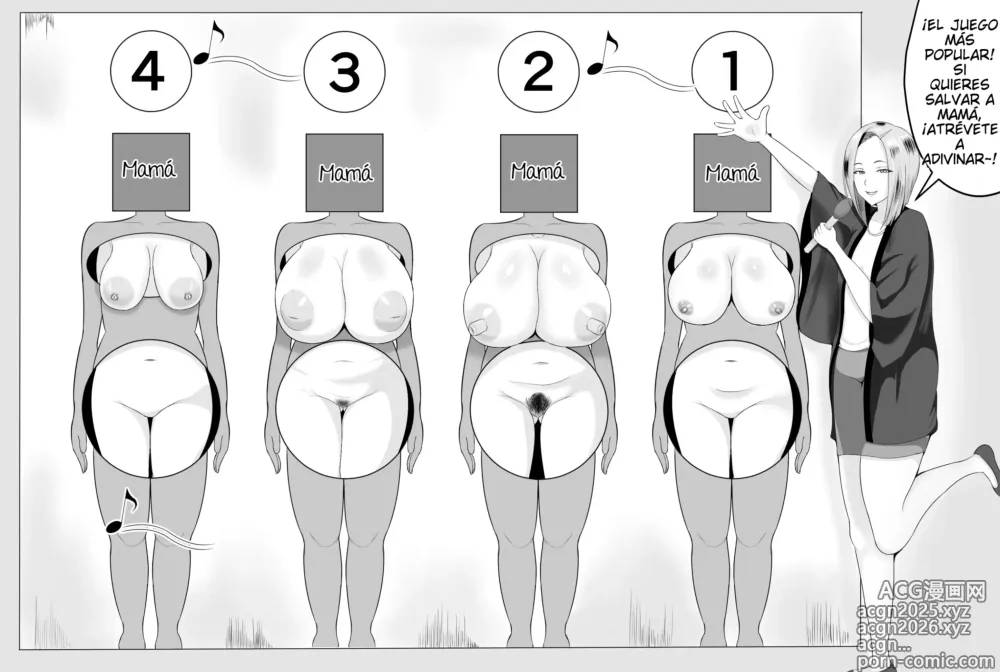 Page 4 of doujinshi Si quieres ayudar a una mamá de grandes tetas y culo Grande, intenta adivinar su cuerpo desnudo
