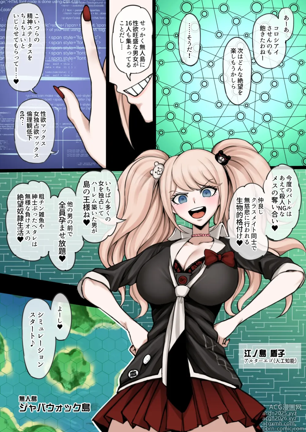 Page 1 of imageset Kuzuryuu is defeated in the battle for the harem on the deserted island created by Enoshima Alter Ego, and is trained by Peko to become a female.+EXTRAS