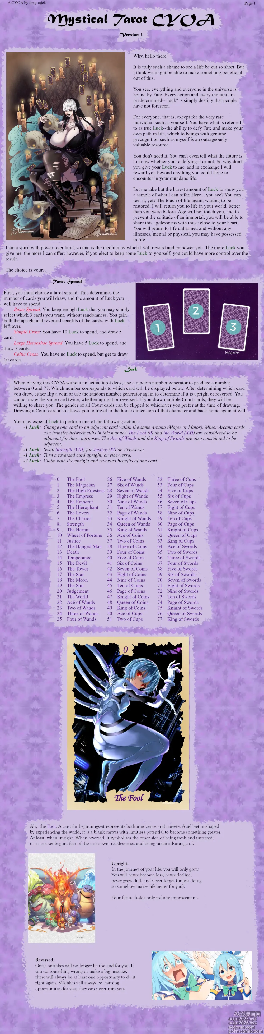Page 1 of imageset Mystical Tarot CYOA V2