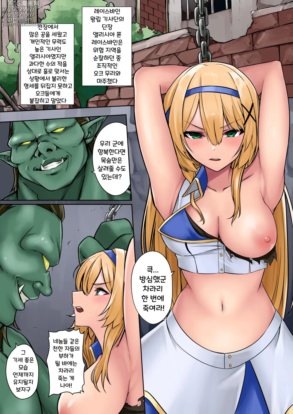 Page 2 of doujinshi 공주 기사 앨리시아의 시련 - 오크 님은 공주 기사를 사역마로 삼고 싶어 하신다