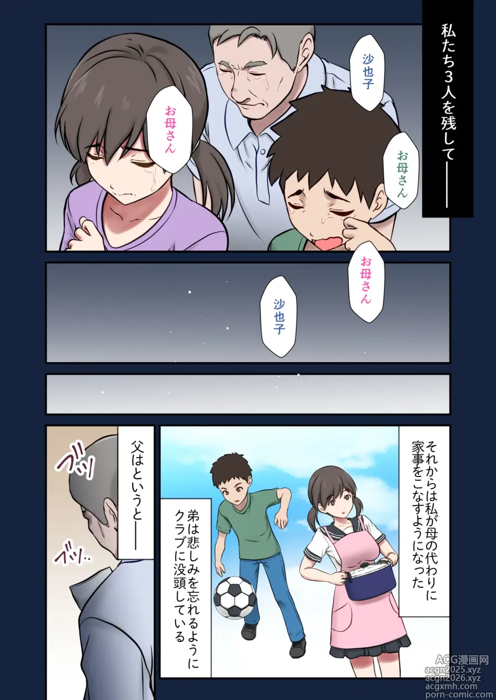 Page 2 of doujinshi Migawari tsuma naki haha no kawari ni chichioya ni idakareru musume